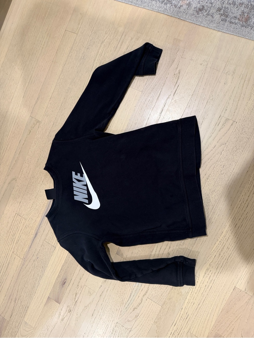 Nike Black Crew Sweatshirt with White Swoosh Logo